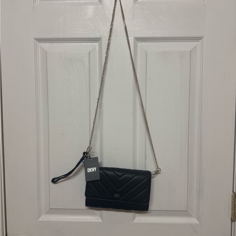 DKNY Black Quilted Wristlet Clutch